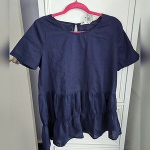 Pleione Navy Blue Tiered Top Size M